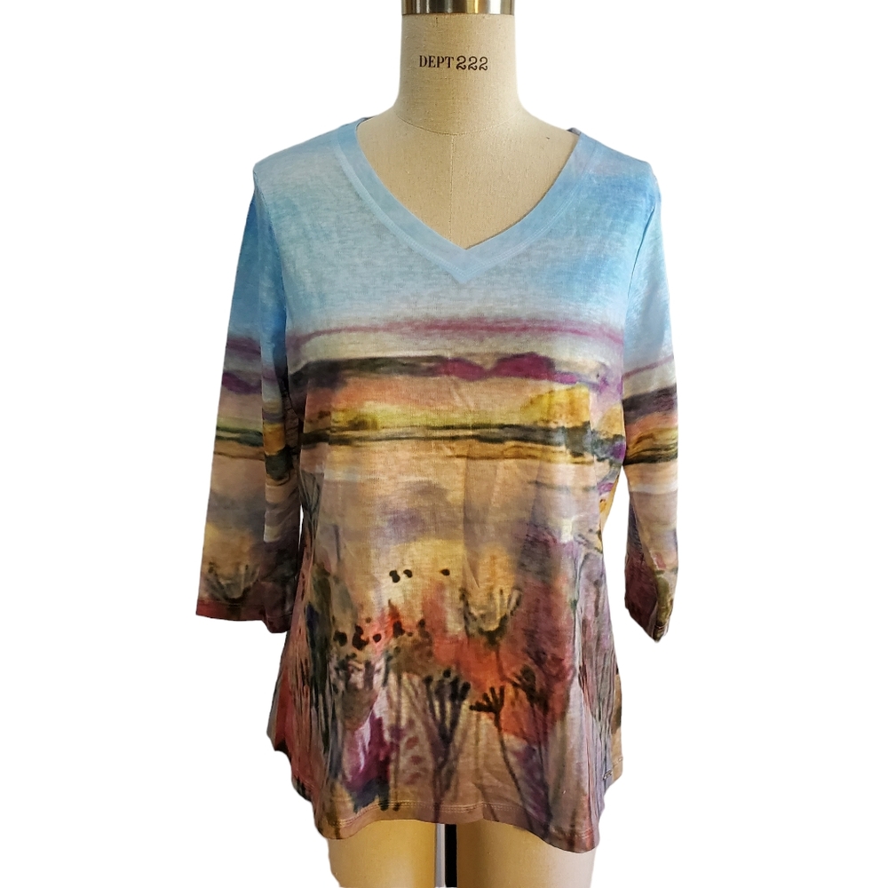 French Dressing Jeans Field Of Flowers Artistic‎ Top Size M New